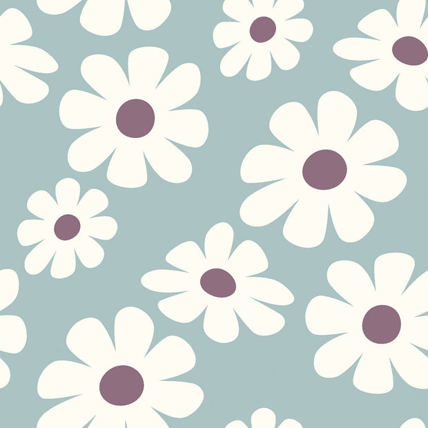 Terry Crepe fabric Flowers Baby Blue
