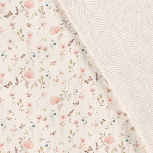 Rib Jersey stof Bloemen digitaal bedrukt 