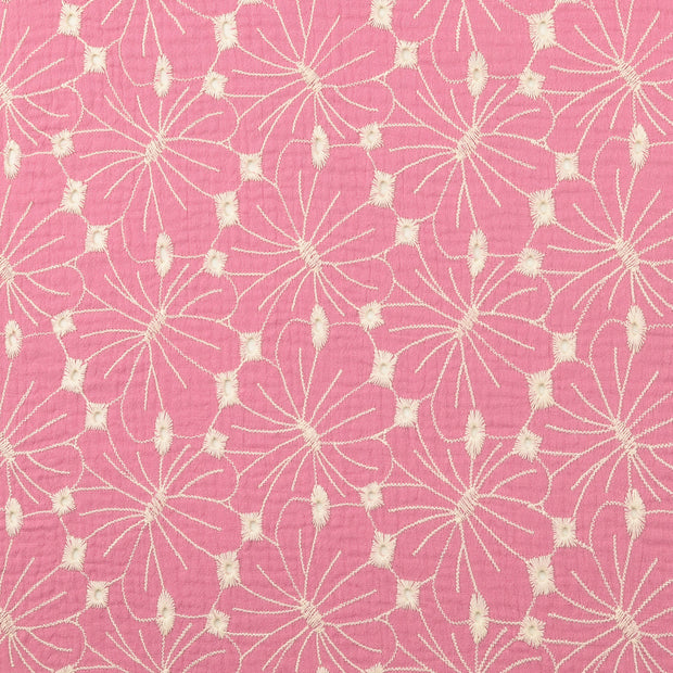Double gaze tissu fleurs Bordeaux