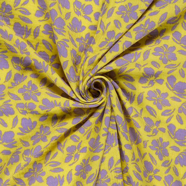 Muslin fabric Yellow printed 