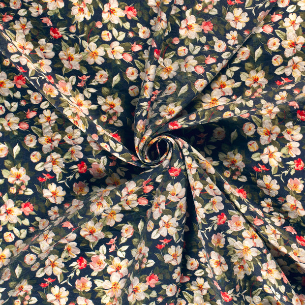 Viscose Nylon Crepe fabric Navy printed 