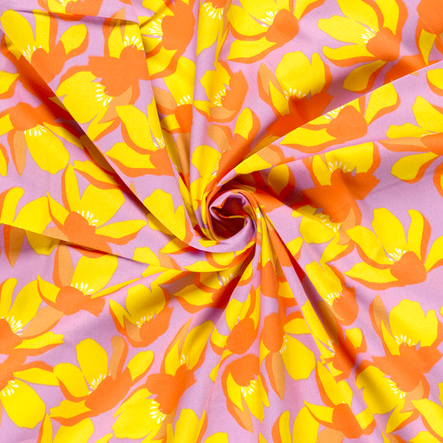 Algodón satinado tela Lila estampado 