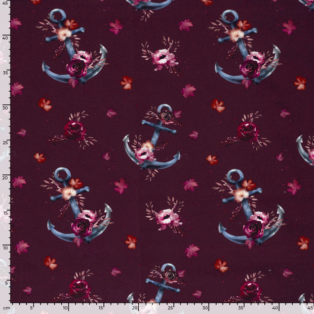 French Terry fabric Anchors Wine red