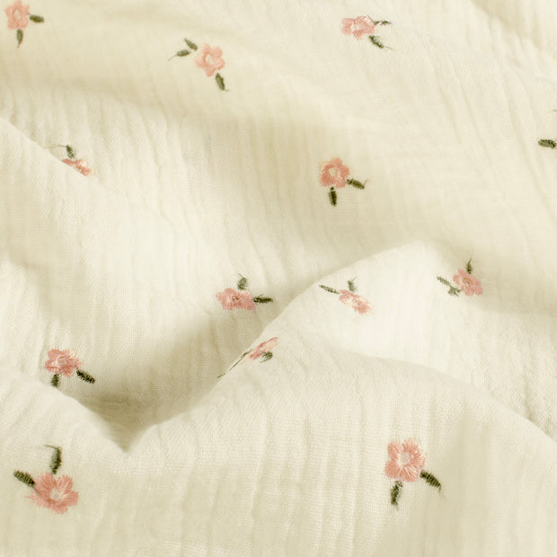 Double gaze tissu fleurs Blanc cassé