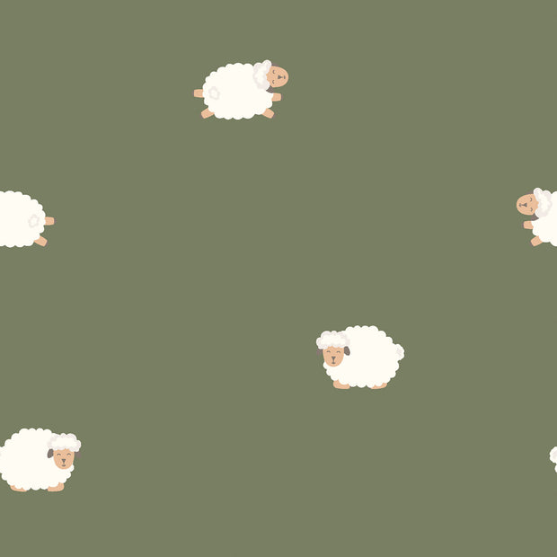 Cotton Jersey fabric Sheep Dark Green
