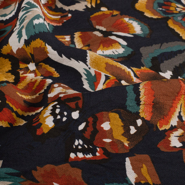 Viscose Nylon Crepe fabric Flowers Navy