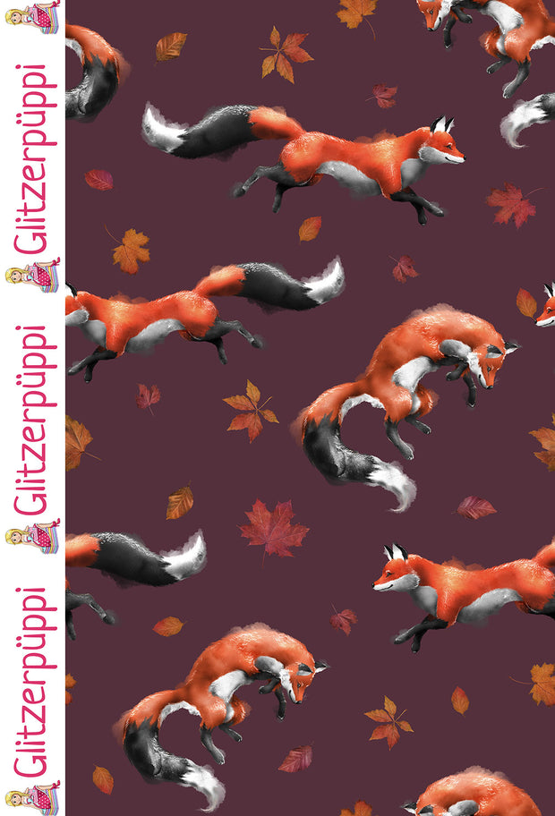 French Terry fabric Foxes Wine red