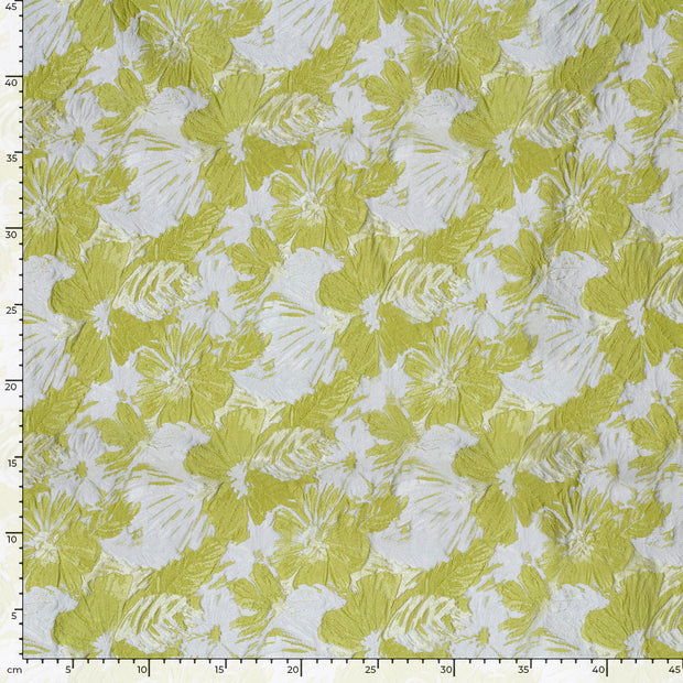 Jacquard fabric Flowers Lime Green