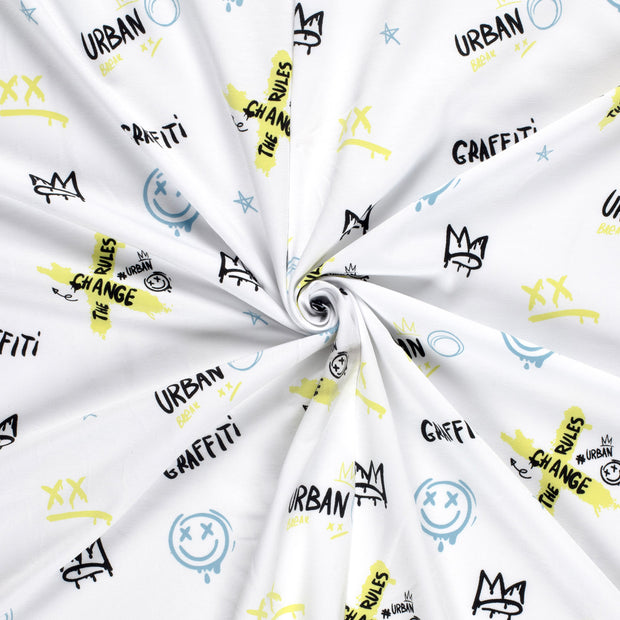 Jersey de Coton tissu Blanc imprimé 