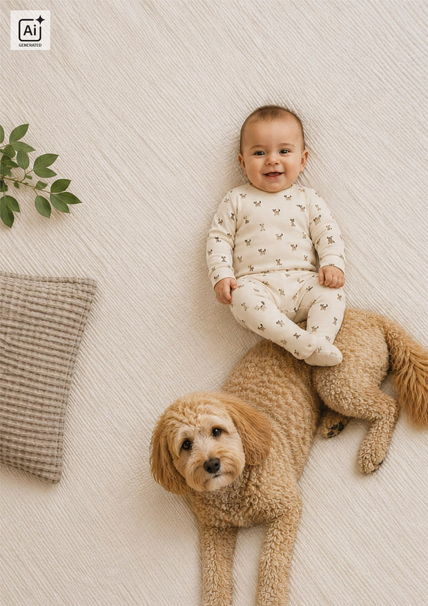 Jersey fabric Dogs Off White