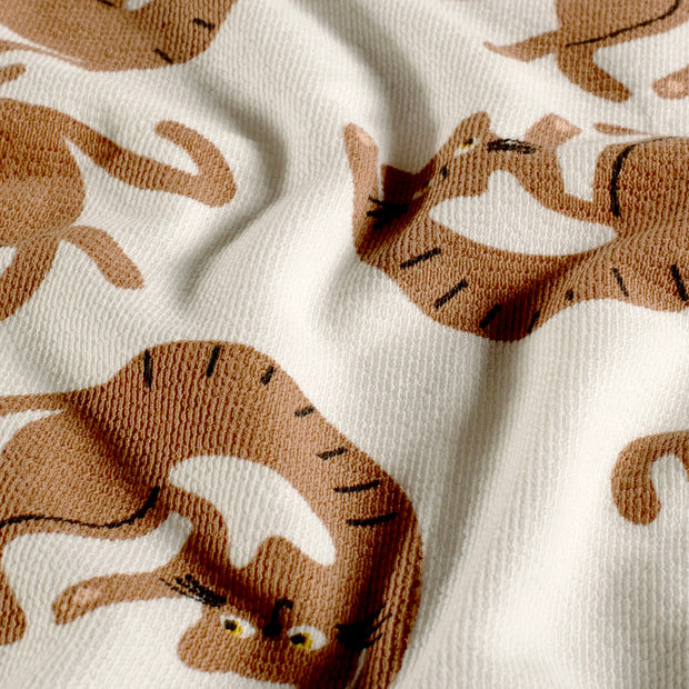 Terry Crepe fabric Cats Off White