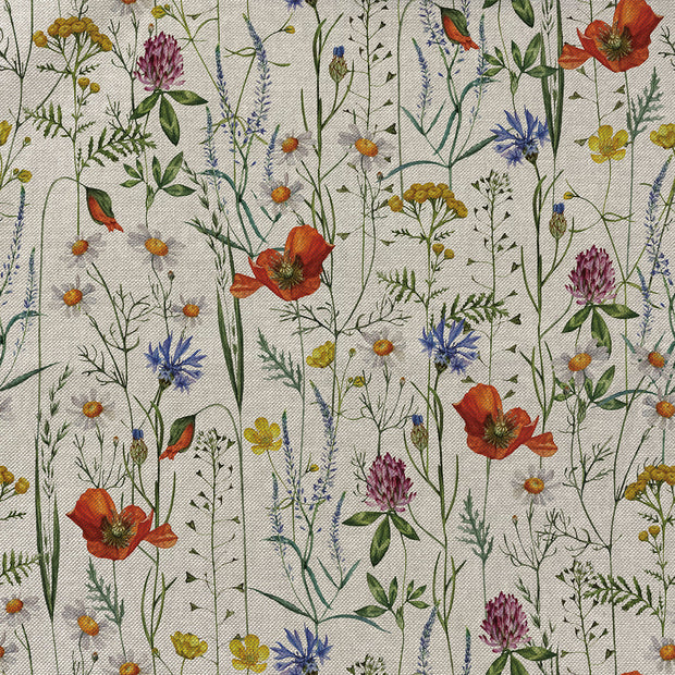 Leinen-Optik fabrik Blumen Khaki-Grün