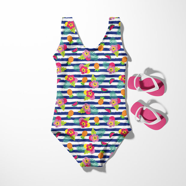 Swimwear Jersey UPF50 Recycled fabrik Tropisch Königsblau