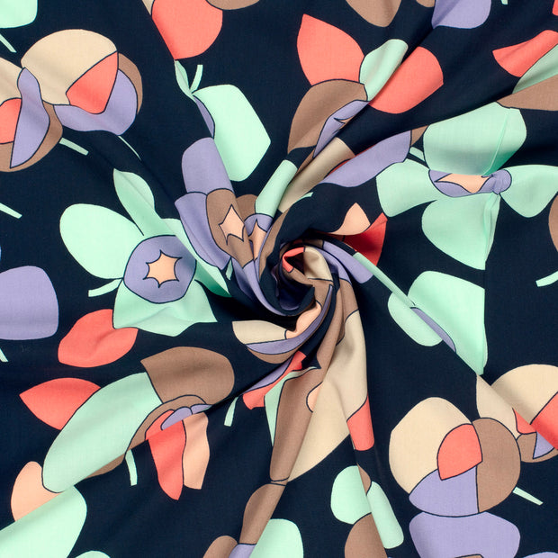 Bamboo Poplin fabric Navy printed 