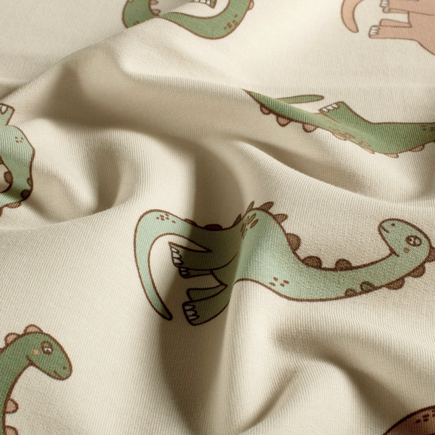 French Terry fabric Dinosaurs Beige