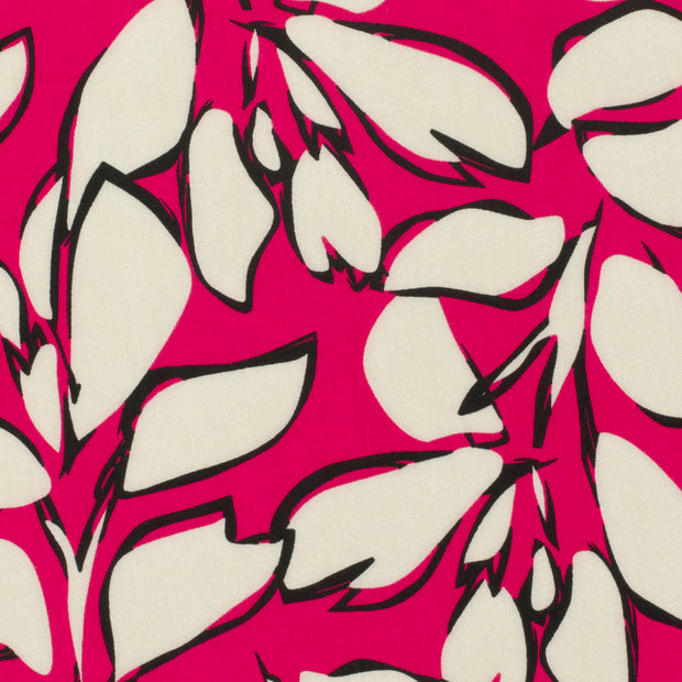 Bamboo Poplin fabric Leaves Fuchsia