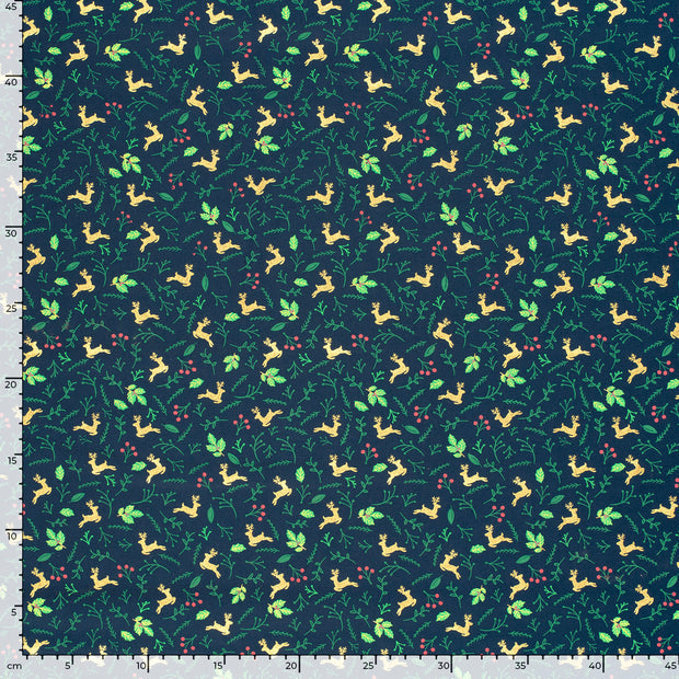 Popeline de Coton tissu cerfs Bleu Marine