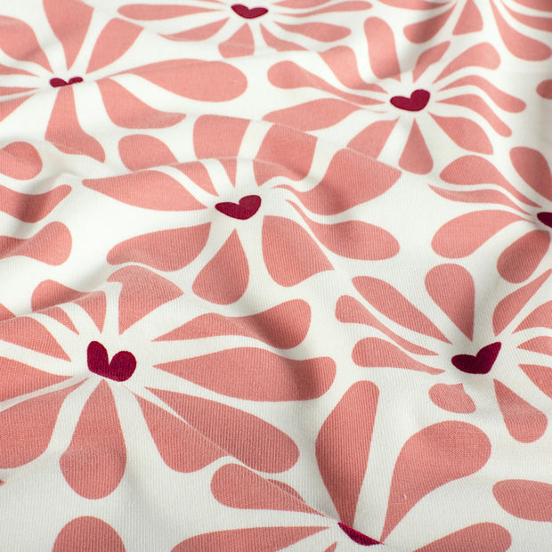 Jersey stof Bloemen Gebroken wit