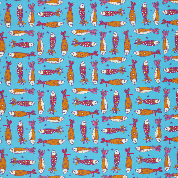 Katoen Poplin stof Aqua mat 
