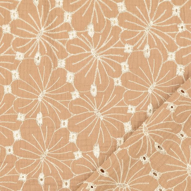 Muslin fabric Flowers embroidered 