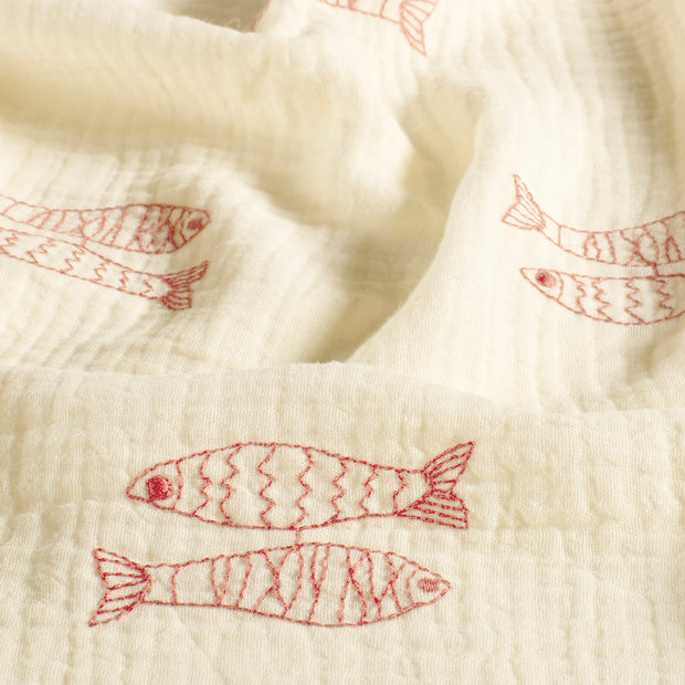 Muslin fabric Fish Red