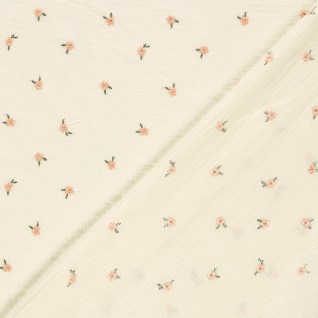 Double gaze tissu fleurs brodé 