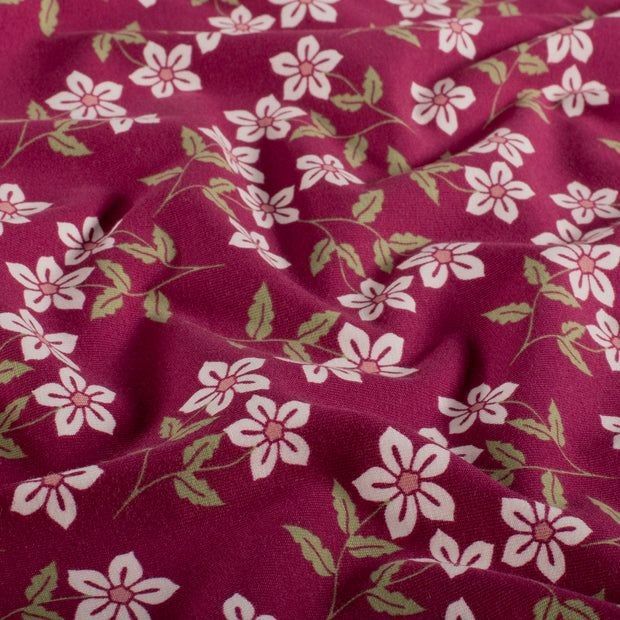 Jersey tissu fleurs Bordeaux