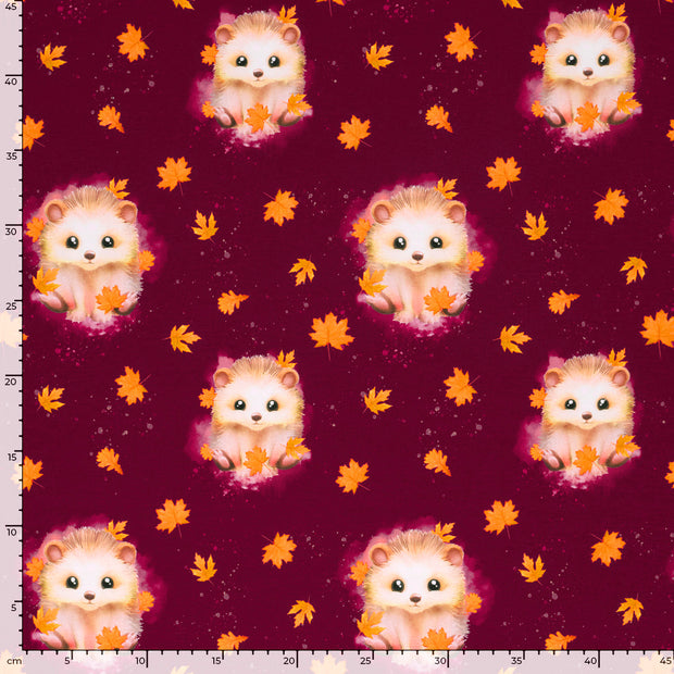 French Terry fabric Hedgehog Wine red