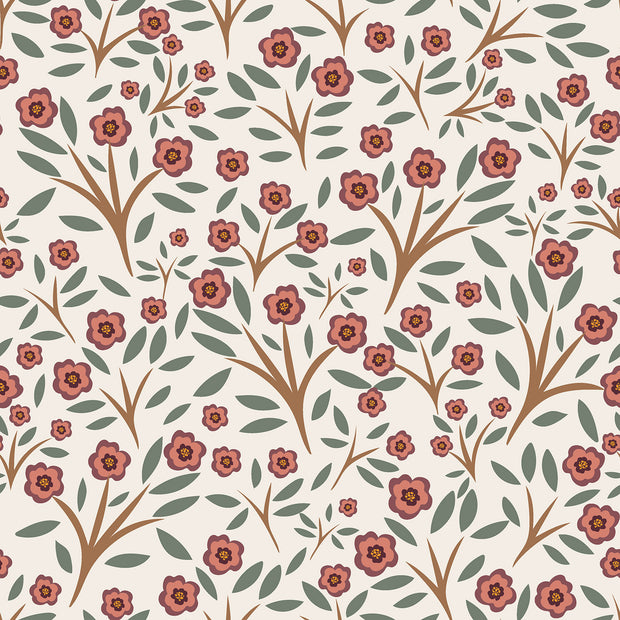 Flannel fabric Flowers Beige