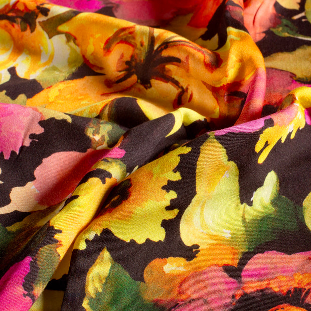 Viscose Satin fabric Flowers Coral