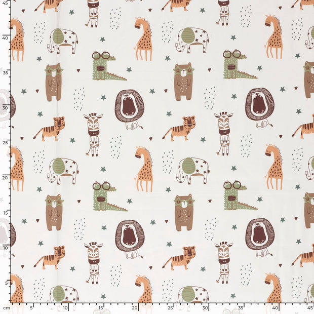 Jersey fabric Animals Off White