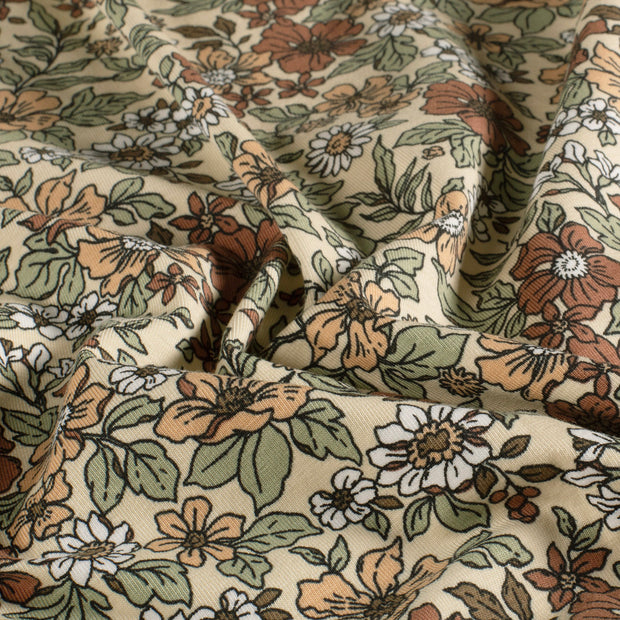 Jersey fabrik Blumen Beige