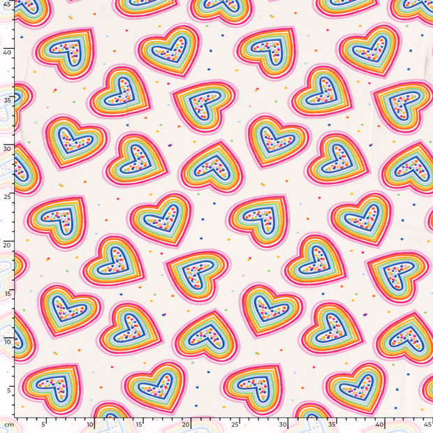 Cotton Jersey fabric Hearts Off White