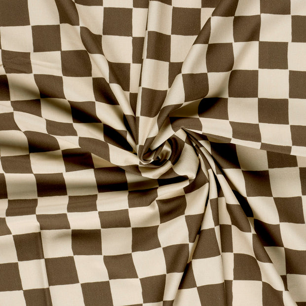 French Terry GOTS organic fabric Dark Brown digital printed 