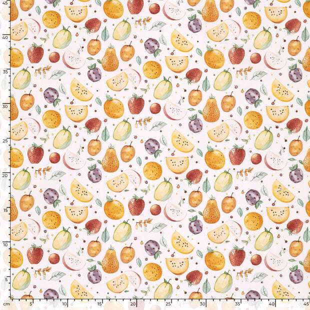 Cotton Poplin fabric Fruits White