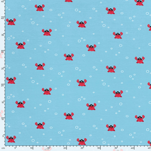 Cotton Jersey fabric Crabs Baby Blue