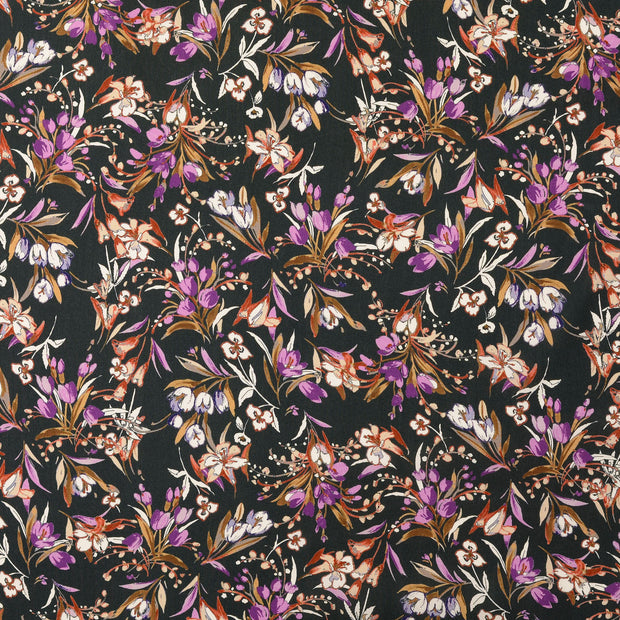 Viscose Poplin fabric Flowers Grey