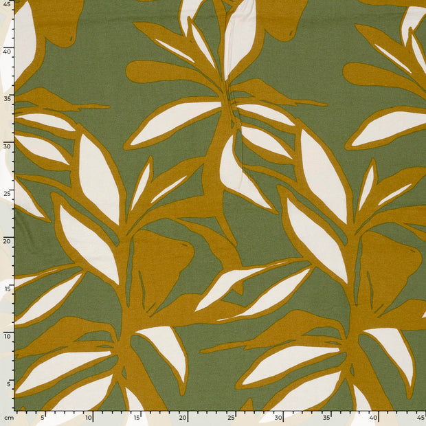 Viscose Nylon Crepe tela Flores Verde caqui