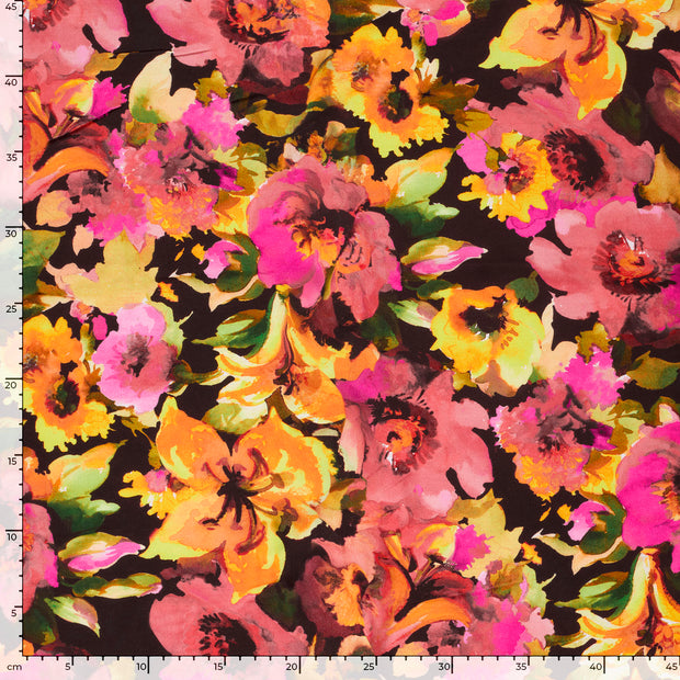 Viscose Satin fabric Flowers Coral
