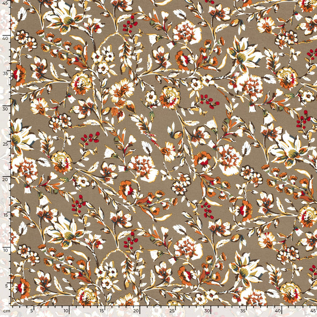 Viscose Jersey fabric Flowers Taupe Grey