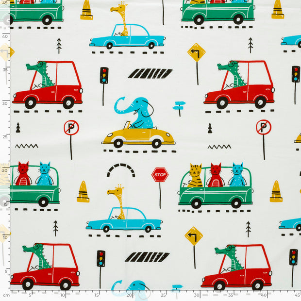 Jersey fabric Animals Off White