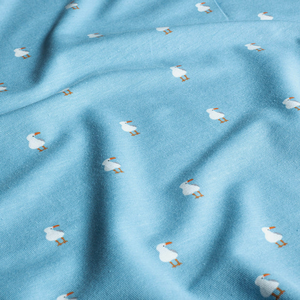 Cotton Jersey fabric Birds Baby Blue