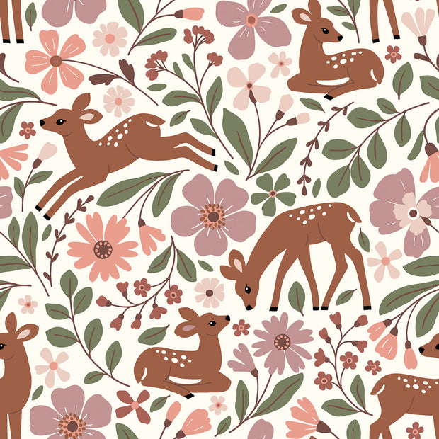 Terry Crepe fabric Deer Off White