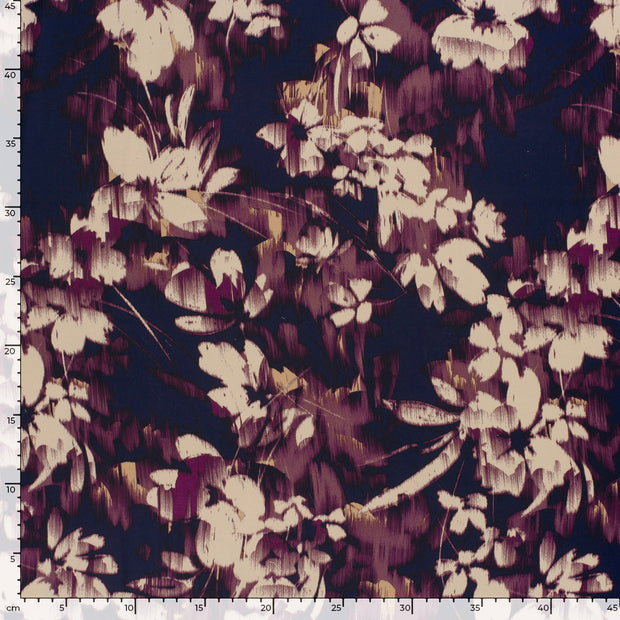 Satin Duchesse fabrik Blumen Marine