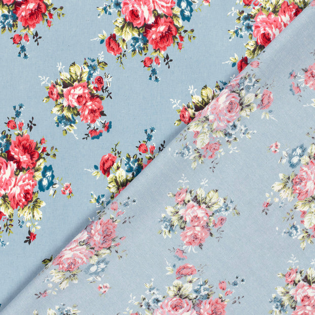 Denim fabric Roses dyed and printed 