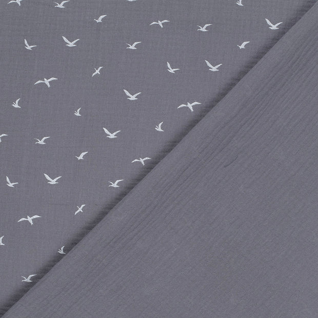 Muslin fabric Birds dyed and printed 