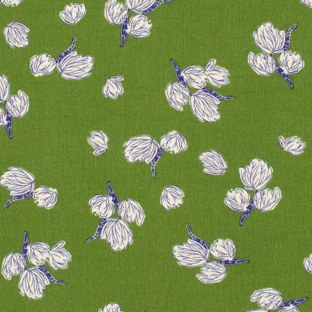 Borken Crepe fabric Flowers Olive Green