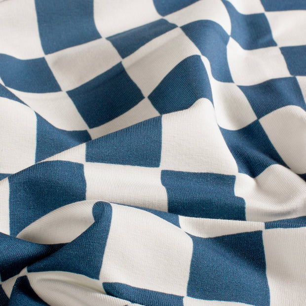 French Terry GOTS organic fabric Checks Steel Blue