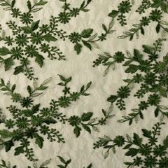 Lace embroidered with border Flowers Dark Mint