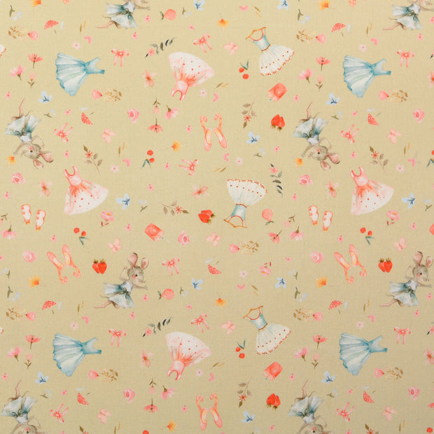 Cretonne stof Muizen Beige